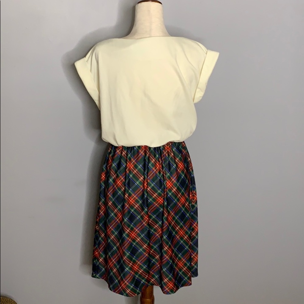 Vintage Beige and Tartan Plaid Cap Sleeve Dress M - Picture 10 of 10